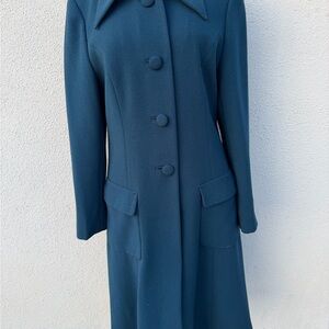Vintage Women's 1970's Trench Coat -Teal Blue SZ L/XL